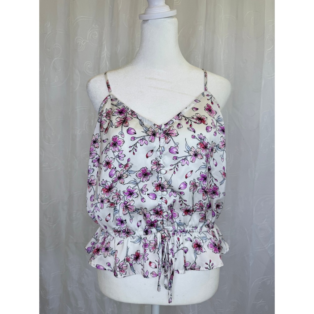 Cupcakes and Cashmere Floral Peplum Cami Top Purple White
